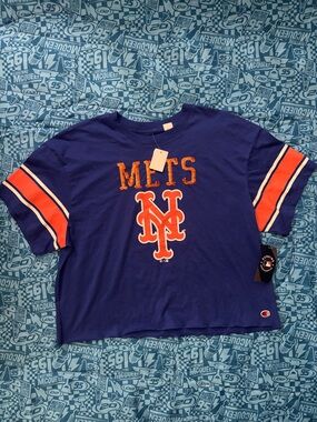 Champion Blue & Orange Mets Logo Short Sleeve Tee